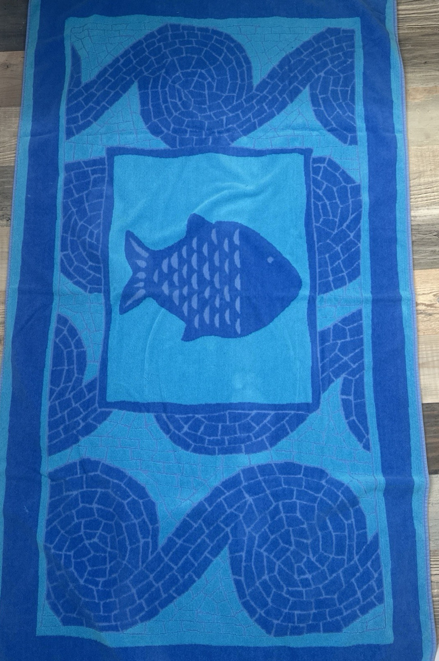 Vintage Palm Cove XL Beach Towel Fish Design Nautical 80s